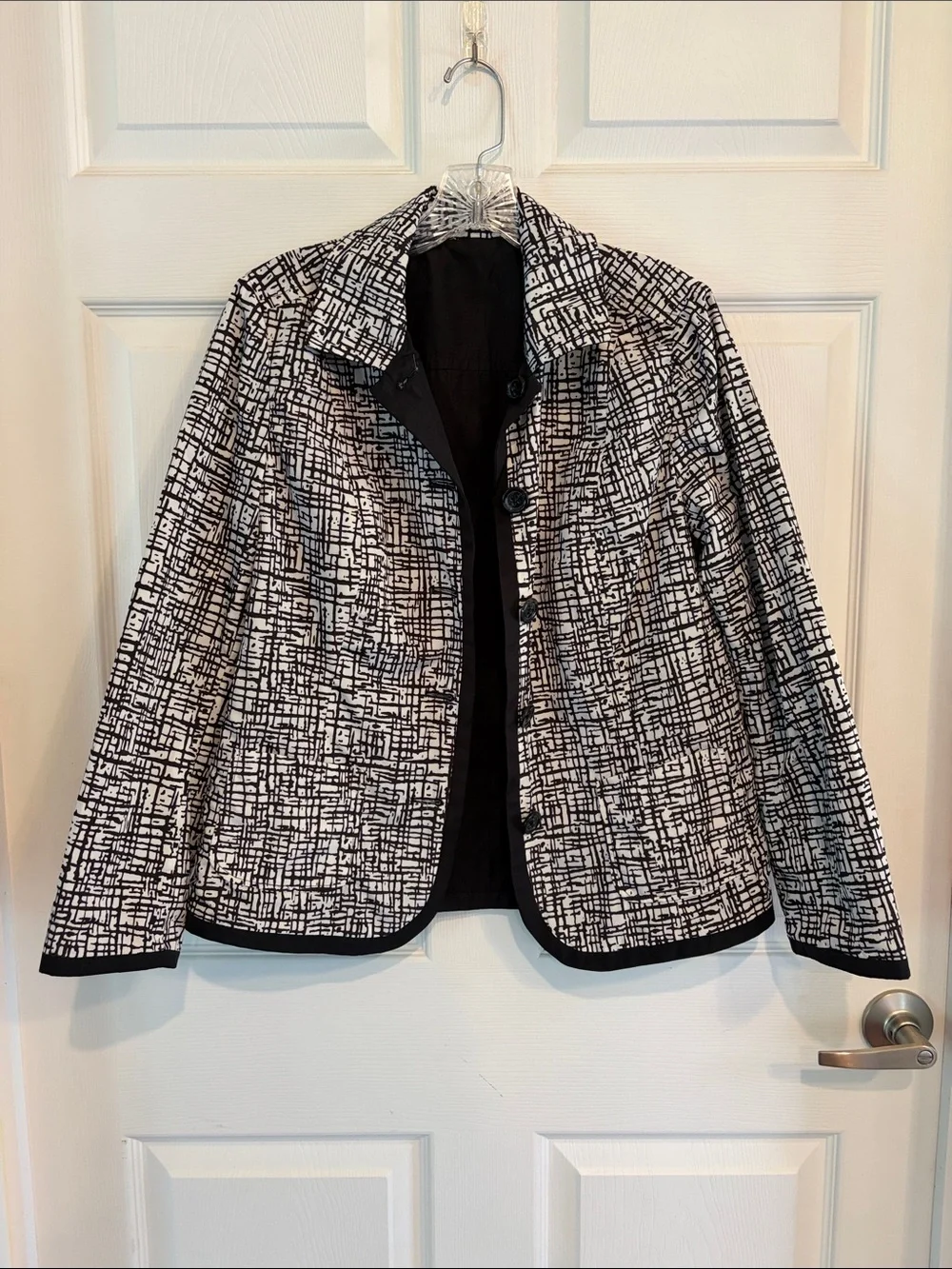 Women's Black and White Reversible Button-Front Nylon Windbreaker Jacket - Picture 2 of 5